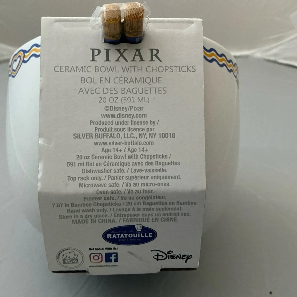 Disney Pixar's Ratatouille Ramen Noodle Bowl With Chopsticks, NEW Brand New - Picture 6 of 6